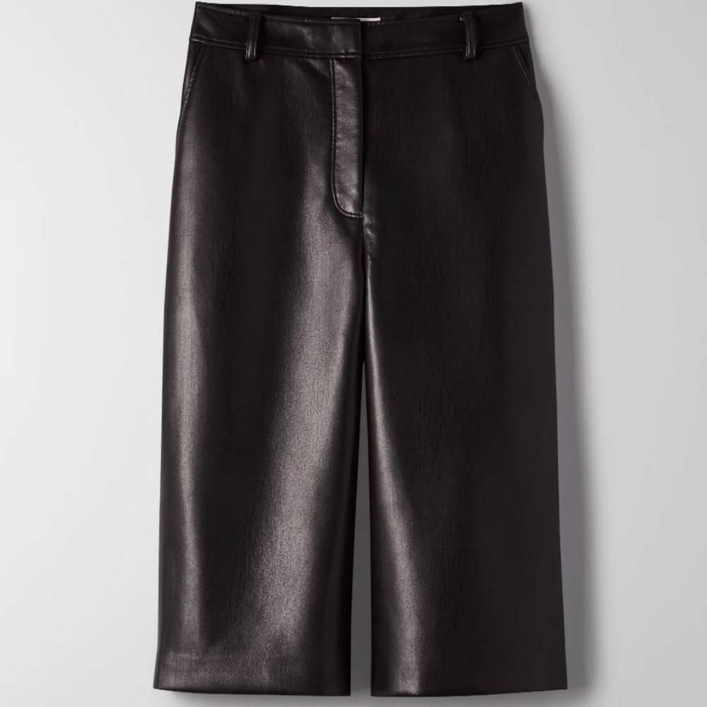 ARITZIA Babaton Vegan Leather Long Wide Leg Short in Black Size 10